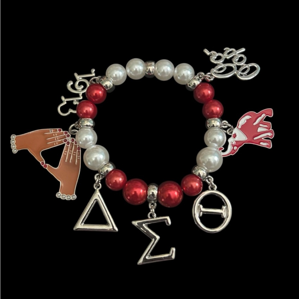 Delta Sigma Theta Red and Silver Charm Bracelet - Picture 3 of 3
